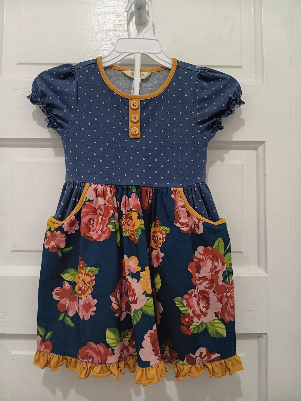 Matilda Jane Navy Floral Dress with Mustard Trim